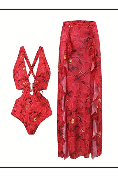 emosavm Red Flower Flame Baby Mayo - Toparlayıcı Pareo Seti