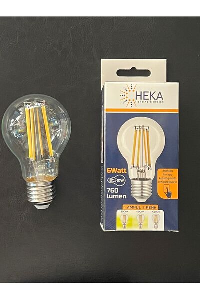 Heka 6 WATT 3 RENK YANABİLEN 760 LÜMEN E227 DUYLU LED RUSTİK AMPÜL BEYAZ-ILIK...