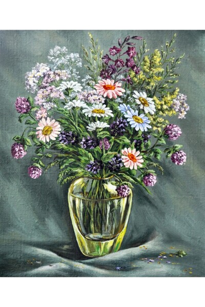 media Tablou canvas Flori salbatice, vaza sticla, pictura, buchet, 30 x 45 cm