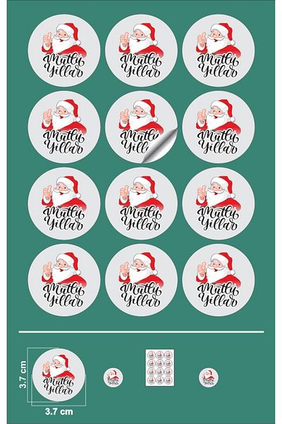 EcoNest Sticker Kuaste Santa Claus New Year Happy New Year Round Cut (3,7X3,7Cm) 108 Pcs