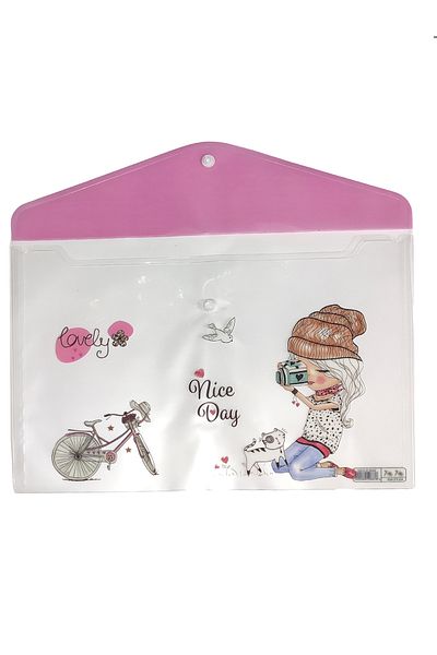Limmy Girl on a Bicycle Pink Patterned Snap Envelope File - 1 Piece