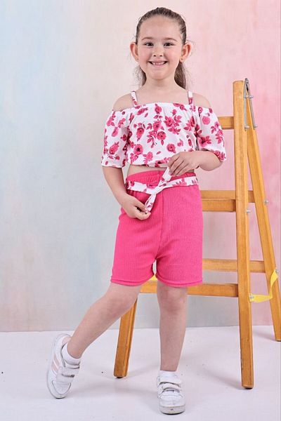 Yalçınoğlu Kids New Season Girls' Suit I Double Suit I Daily Elegance Summer Girls' I Wrinkle Fabric 3-9 Years