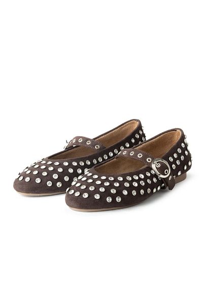 Letafia Vella Suede Stone Detailed Brown Ballerinas