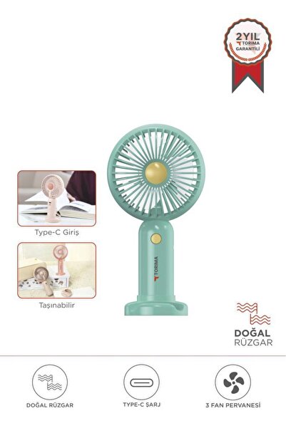 Torima F-28 Yeşil Şarjlı Taşınabilir Şarj Edilebilir Mini El Fanı Ve Masa Fan...