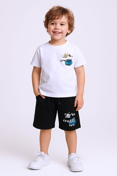 HÇM Hesaplı Çocuk Mağazaları Boy's Shorts Suit Back Printed Oversize Fit D45
