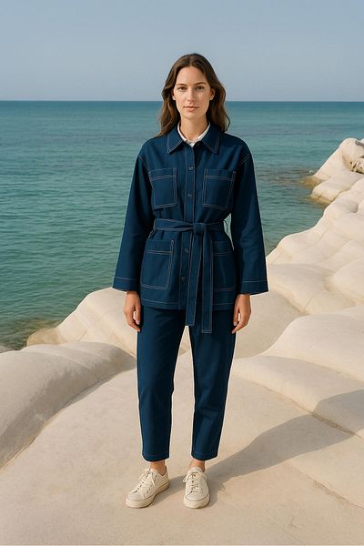 Touché Privé 100% Cotton Contrast Stitching Jacket Pants Set
