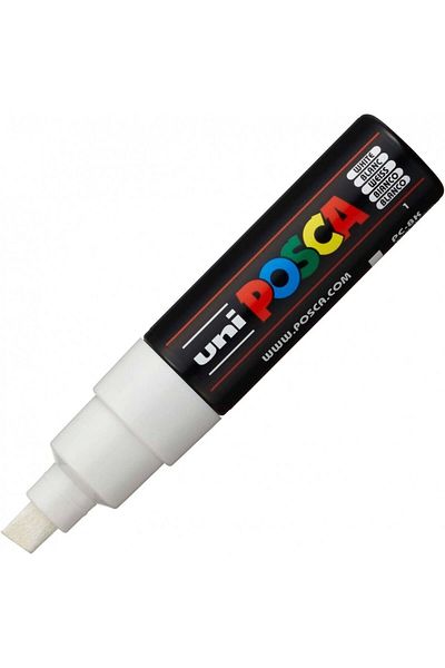 Uni Posca Uniball Posca 8.0mm - علامة ملصق ذات طرف مقطوع باللون الأبيض