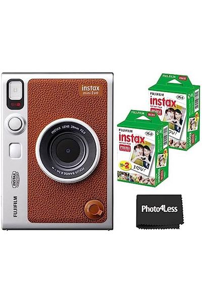Fujifilm Instax Mini EVO Hybrid Brown Instant Camera + Fuji Mini Twin Pack Instant Film (40 Sheets)
