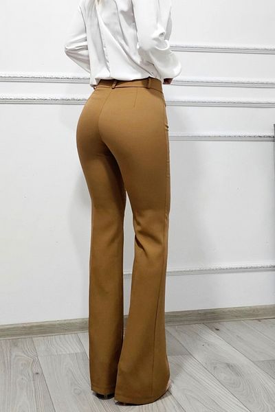 FashionForYou Katte Office Trousers, Slim Flared Cut And High Waist, Beige Mocha Mousse, M