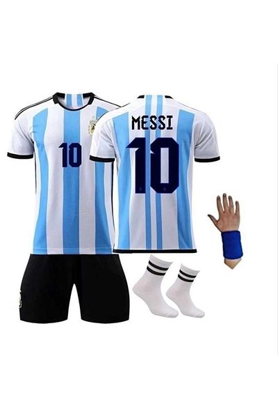 BARBITOS Argentina Lionel Messi New Season Kids Jersey 4Pcs Set with Socks Wristband Gift