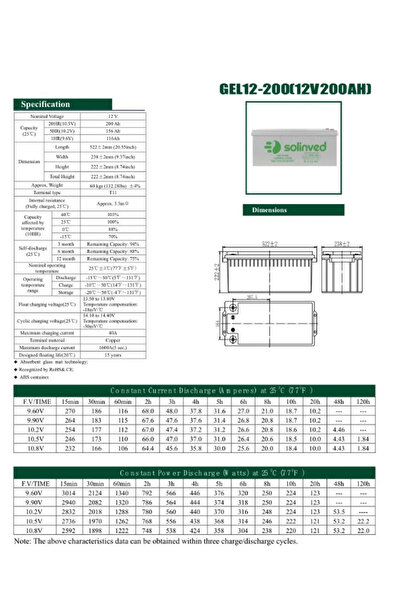 SOLİNVED Solinved 12v 200ah Jel Akü Deep Cycle