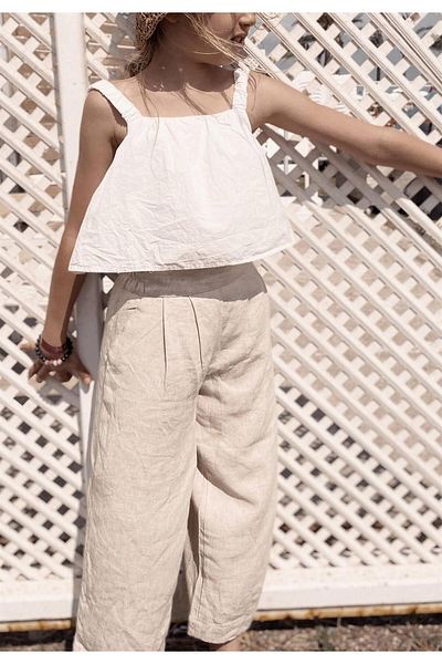 Cigit Pleated Linen Loose Trousers 2-7 Years Natural