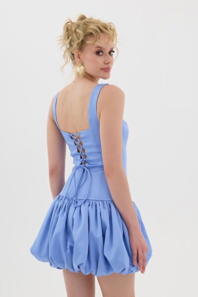 Carmen Indigo Balloon Skirt Satin Evening Dress