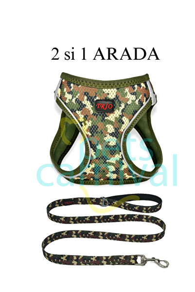 Pets Carnival Kedi Köpek Air-mesh Göğüs Tasması Ve Gezdirme Sevk Kayışı Seti Camo 2si1 Arada