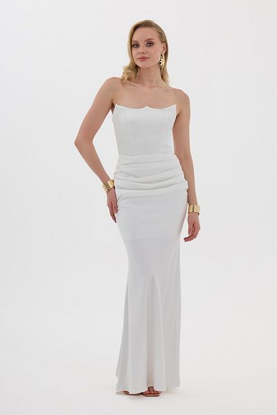 Carmen White Strapless Long Satin Wedding Dress