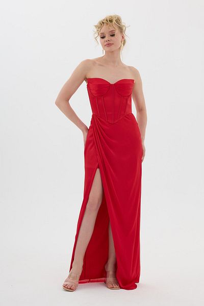 Carmen Red Cat Ear Long Satin Evening Dress