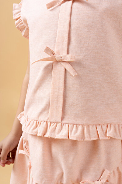 Minipodyum Girl's Balloon Skirt and Bow Detailed Summer Double Suit