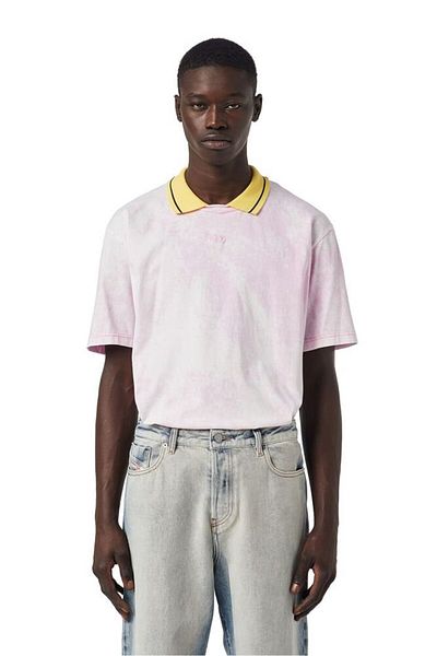 Diesel Men Regular Fit Embroidered Logo Short Sleeves Polo Shirt, Pink