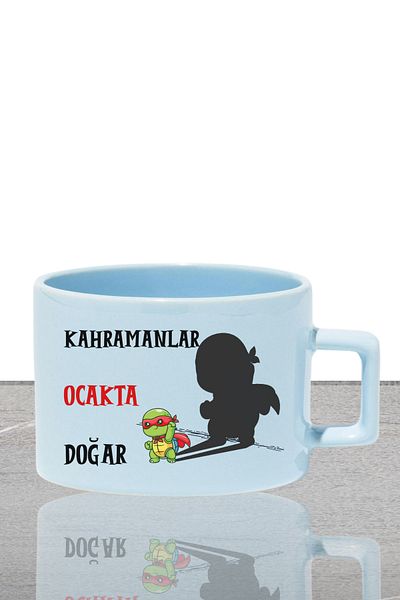 qoeuyl boutique Heroes Are Born This Month Printed Birth Father's Day Gift Rectangular Pastel Blue Cup with Handles