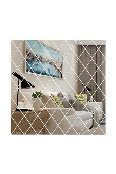 BOEM Set de 32 de oglinzi acrilice cu romburi, autocolant decorativ autoadeziv pentru sufragerie 50x100 cm