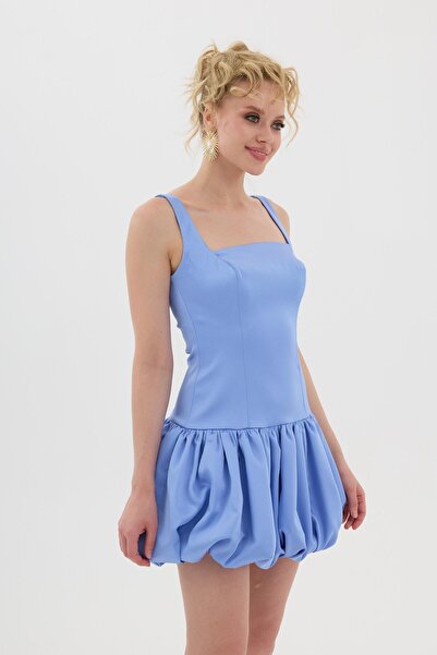 Carmen Indigo Balloon Skirt Satin Evening Dress