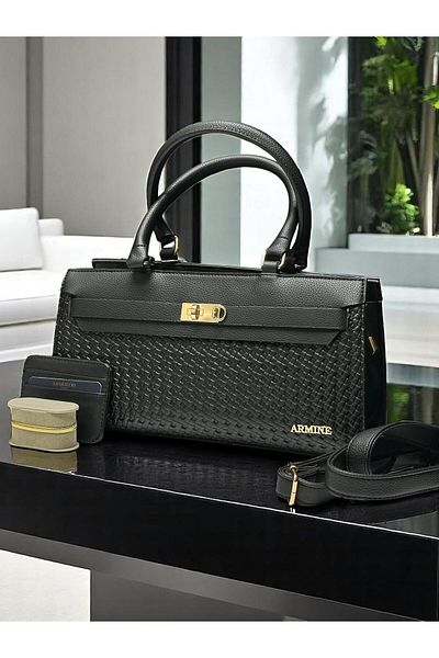 Armine Hand and Arm Bag Shoulder Bag with Card Holder and Bracelet Gift Vs.Blkt.0387