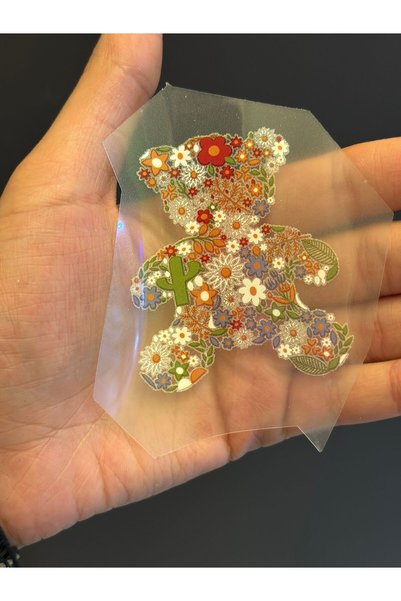Gönülden Tasarım Ütü İle Yapışan Tasarım Çiçekli Ayı Transfer Baskı Arma 6x6 Cm
