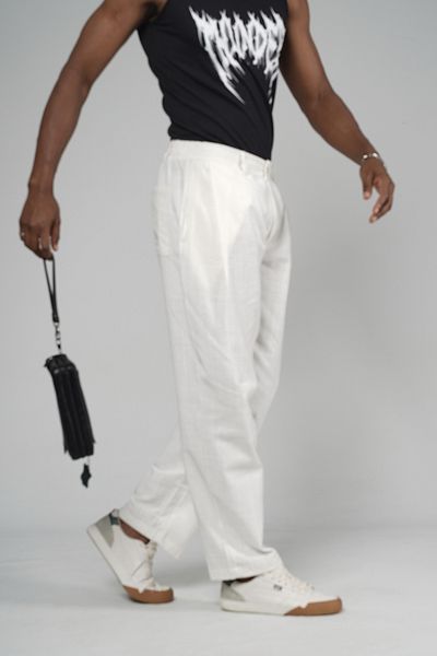 Butik Trend Biz Baggy Fit Lycra Linen Fabric Pleated Trousers