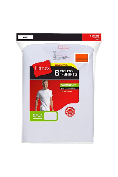 HANES Men's Comfortsoft White O Neck T-Shirt 6 Pack