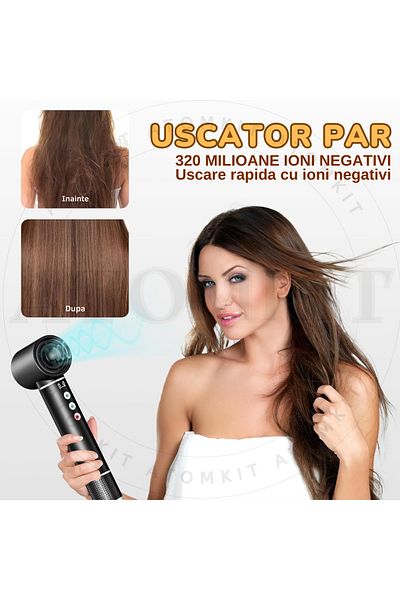 ATOMKIT Uscator de Par 5 in 1, Multifunctional, 320 milioane Ioni Negativi, 1400 W, Efect Coanda, Negru