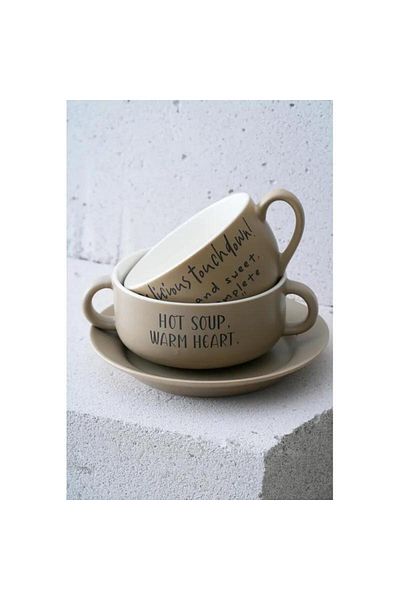 ACAR Blush 3 Piece Khaki Color Bowl and Mug Set Mst507
