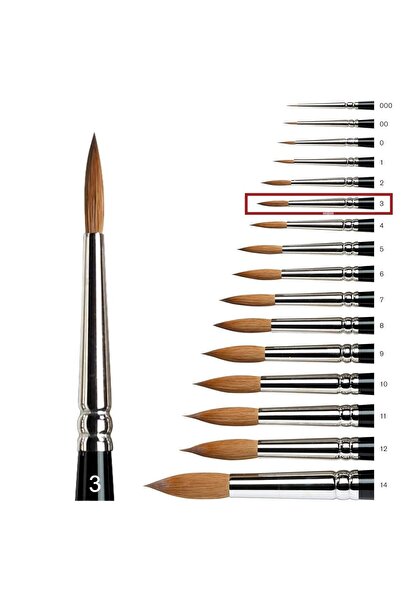 Samur 145 Serisi Yuvarlak Uçlu Sulu Boya Fırçası No:3