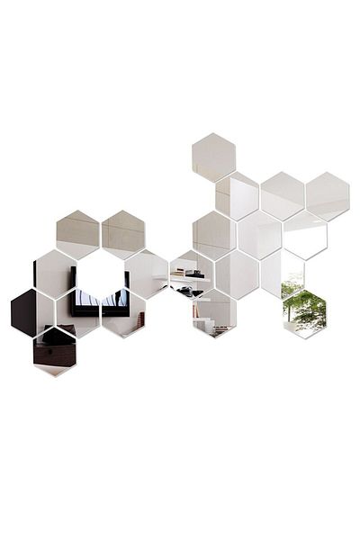 BOEM Set de oglinzi decorative acrilice cu design hexagonal, argintii, mărime XL - MyStyle® Luxury Home, 6 piese