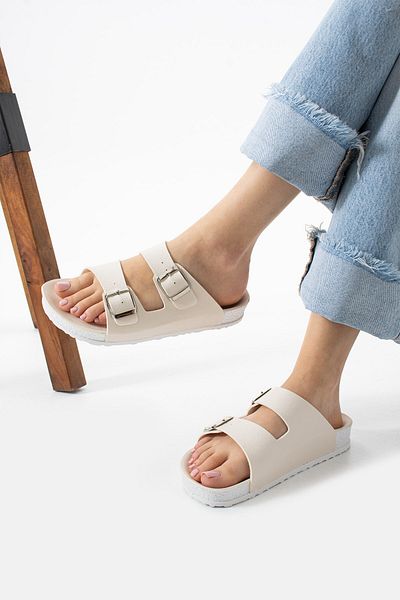 AlbiShoes Mikano Ευέλικτη Άνετη Μαλακή Σόλα Διπλή Πόρπη Καθημερινή Κομψή Γυναικεία Παντόφλα Διπλή Παντόφλα