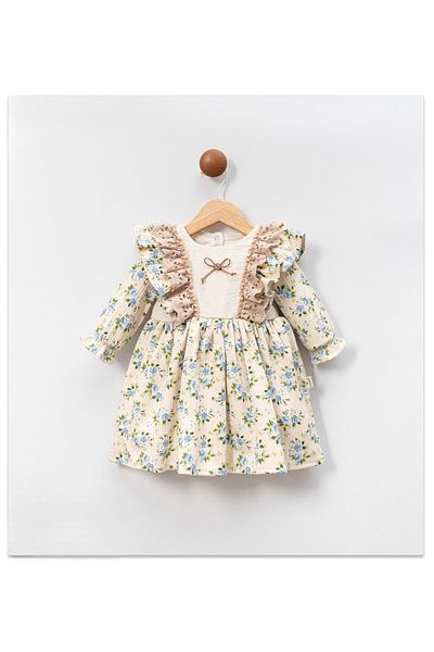 Bulut Baby Rochie pentru fetiță-copil căptușită cu model de flori din dantelă naturală