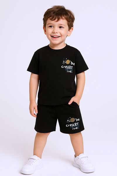 HÇM Hesaplı Çocuk Mağazaları Boy's Shorts Suit Back Printed Oversize Fit D45