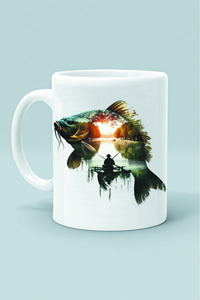 Generic Brand Fishing Rod Fisherman Design Printed White Classic Mug