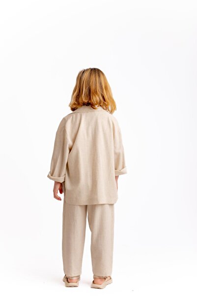 Cigit A Pile Linen Closed Leg and Waist Trousers Natural 2-7 Years