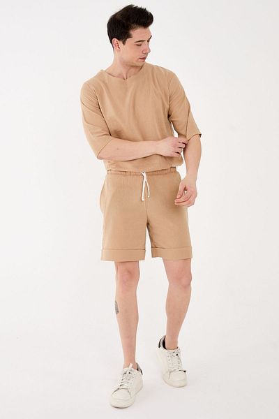 RELAXL 100% βαμβακερό ύφασμα Şile Άνετο κοντό σορτς Unisex μπεζ