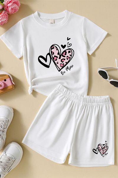 MYADA Set pantaloni scurți pentru fete cu imprimeu inimă cu design special 24034