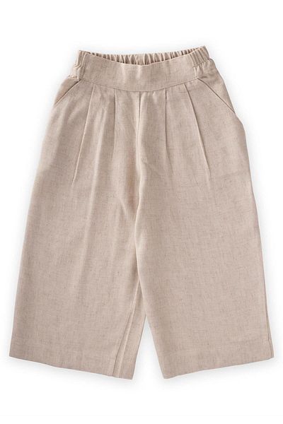 Cigit Pleated Linen Loose Trousers 2-7 Years Natural