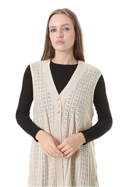 Fresh&Moda Women's Knitwear Seasonal Araboy Mercerized Large Size Mother Vest