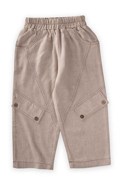 Cigit String Covered Linen Trousers 2-7 Years Natural