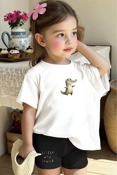 NO 601 طقم تي شيرت أبيض مطبوع عليه Little And Loved للفتيات الصغيرات من عمر 5-6 / 11-12 سنة