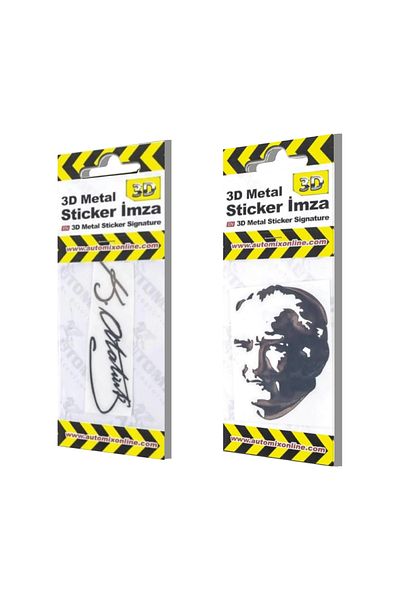 Automix 3D Metal Ataturk Signature and Silhouette Sticker – Pack of 2 |   Meaningful and Stylish Vehicle Detail