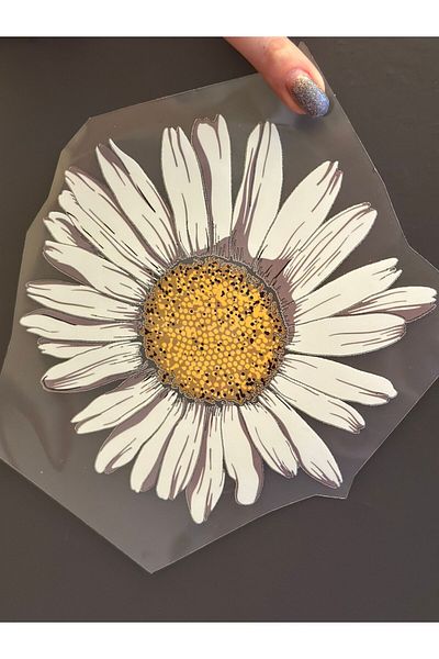 Gönülden Tasarım TRANSFER DE FLORI DE MARGARETĂ STICKABLE CU FIER DE FIERĂ ARMĂ 16X15 CM Galben