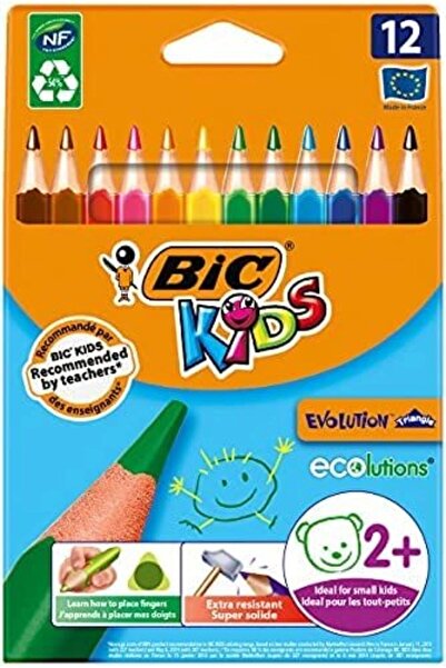Bic Kids Evolution 12-Piece Triangle Jumbo Dry Crayons /8297356