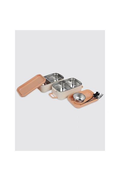 Uzspace Vgn-8023-8052 Stainless Steel Food Container - Lunch Box 1200 ml Peach White