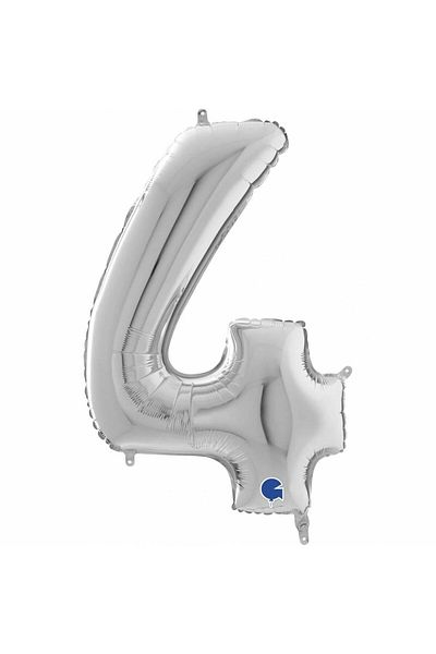 Grabo Balloons 4 Number Foil Balloons Silver 26Inc 66cm