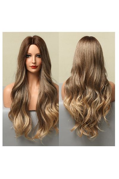 animis beauty Peruca Blond Miere, fibra sintetica cu aspect natural, par lung ondulat, fara breton, 65 cm